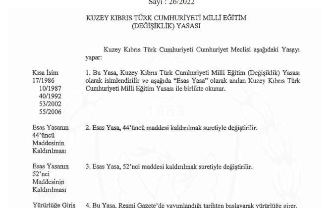 Milli Eğitim (Değişiklik) Yasası Resmi Gazete’de yayımlandı