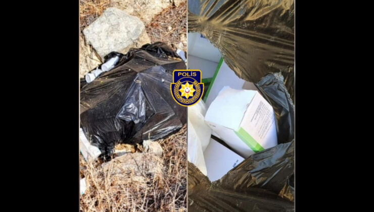 Lefke’de bir arazide 2 çöp poşeti ilaç bulundu