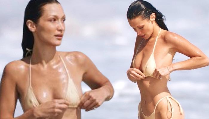 Bella Hadid Malibu tatilinde görüntülendi! Bikinisini kontrol etmekte zorlandı